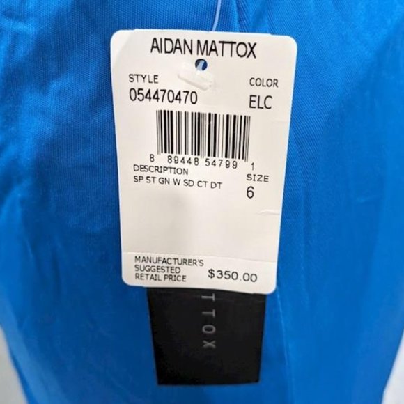 Aidan Mattox Maxi Column Dress V Neck Plunging Leg Slit Electric Blue Sz 6 $350 - Picture 4 of 9